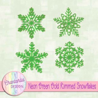 Free neon green gold rimmed snowflakes