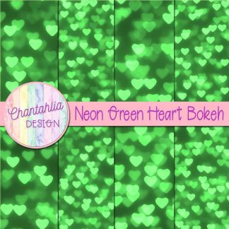 Free neon green heart bokeh digital papers