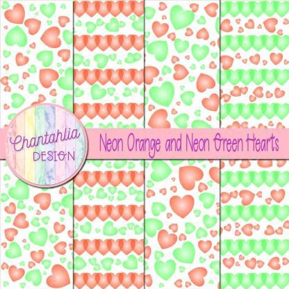 Free neon orange and neon green hearts digital papers