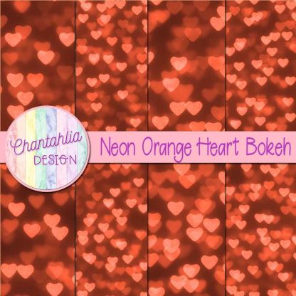 Free neon orange heart bokeh digital papers