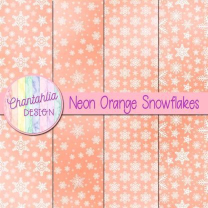 Free neon orange snowflakes digital papers