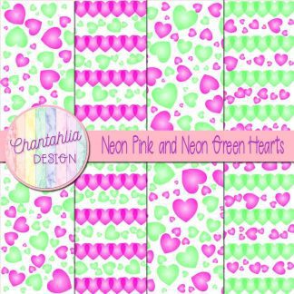 Free neon pink and neon green hearts digital papers