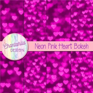 Free neon pink heart bokeh digital papers