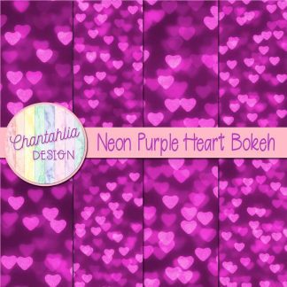 Free neon purple heart bokeh digital papers