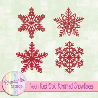 Free neon red gold rimmed snowflakes