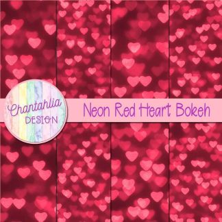 Free neon red heart bokeh digital papers