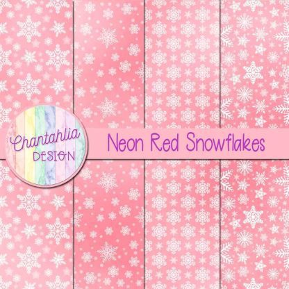 Free neon red snowflakes digital papers