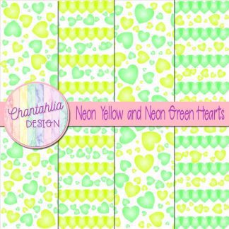Free neon yellow and neon green hearts digital papers