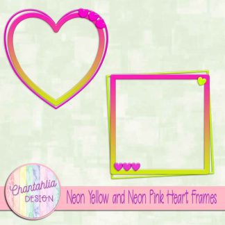Free neon yellow and neon pink heart frames