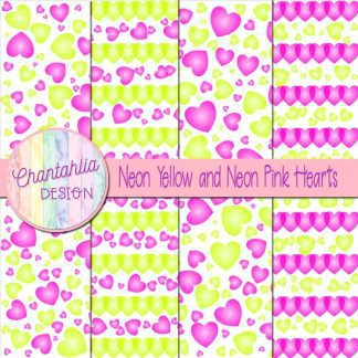 Free neon yellow and neon pink hearts digital papers