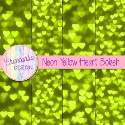 Free neon yellow heart bokeh digital papers