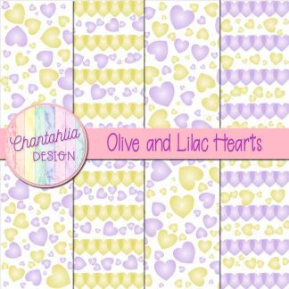 Free olive and lilac hearts digital papers