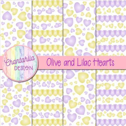 Free olive and lilac hearts digital papers