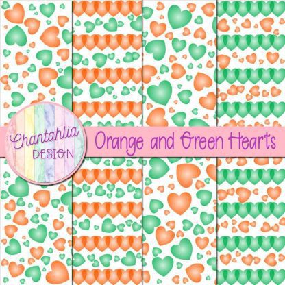 Free orange and green hearts digital papers