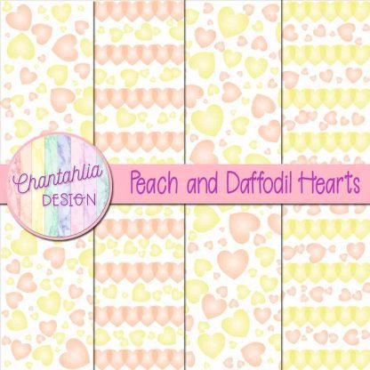 Free peach and daffodil hearts digital papers