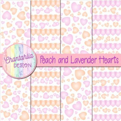 Free peach and lavender hearts digital papers