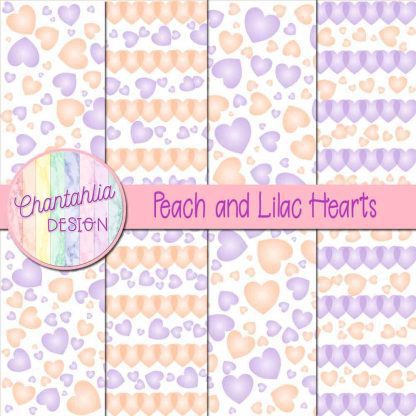 Free peach and lilac hearts digital papers