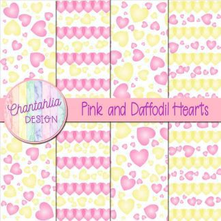 Free pink and daffodil hearts digital papers