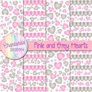 Free pink and grey hearts digital papers