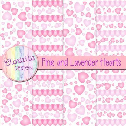 Free pink and lavender hearts digital papers