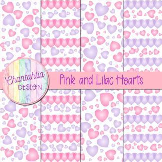 Free pink and lilac hearts digital papers
