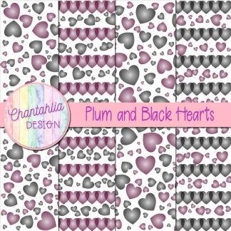 Free plum and black hearts digital papers