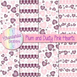 Free plum and dusty pink hearts digital papers
