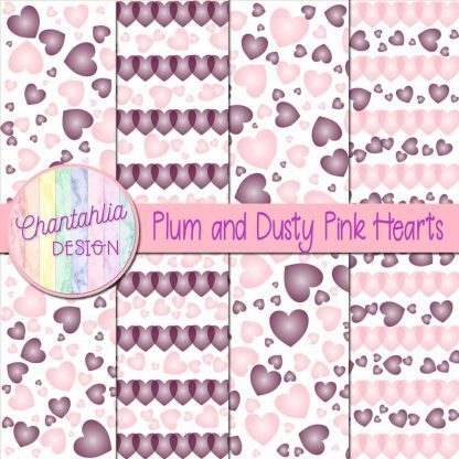 Free plum and dusty pink hearts digital papers