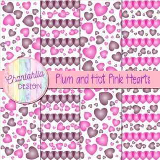 Free plum and hot pink hearts digital papers