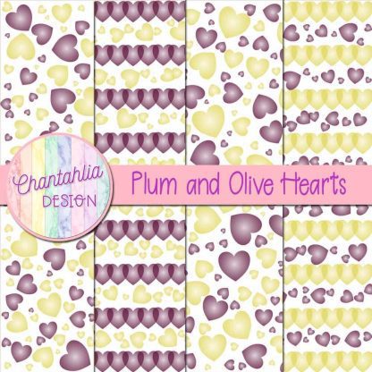 Free plum and olive hearts digital papers