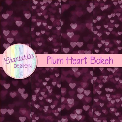 Free plum heart bokeh digital papers