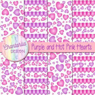 Free purple and hot pink hearts digital papers
