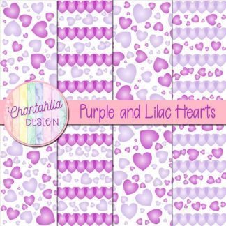 Free purple and lilac hearts digital papers