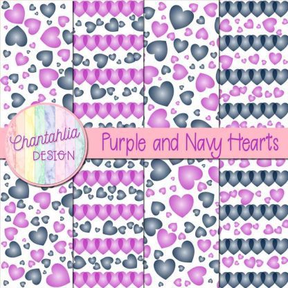 Free purple and navy hearts digital papers