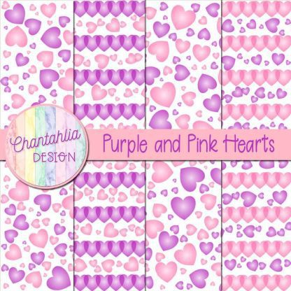 Free purple and pink hearts digital papers