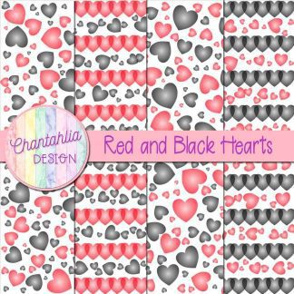 Free red and black hearts digital papers