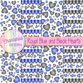 Free royal blue and black hearts digital papers
