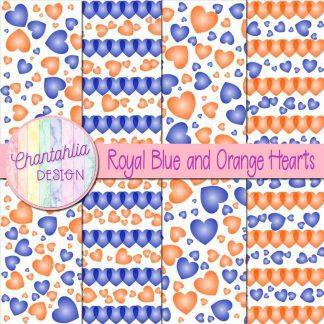 Free royal blue and orange hearts digital papers