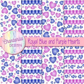 Free royal blue and purple hearts digital papers