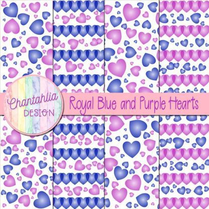 Free royal blue and purple hearts digital papers