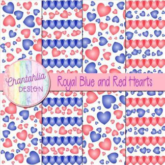 Free royal blue and red hearts digital papers