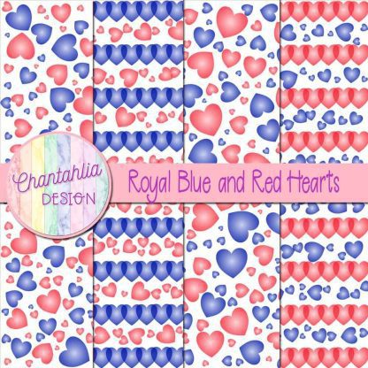 Free royal blue and red hearts digital papers