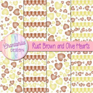 Free rust brown and olive hearts digital papers