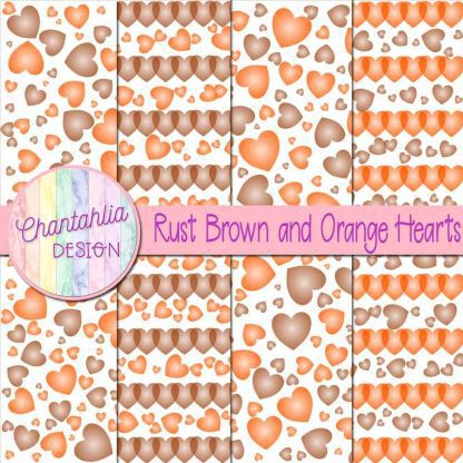 Free rust brown and orange hearts digital papers