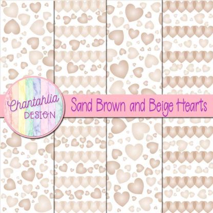 Free sand brown and beige hearts digital papers