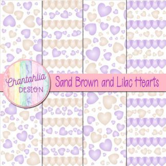 Free sand brown and lilac hearts digital papers