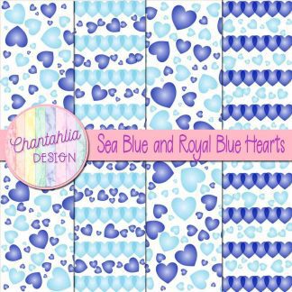 Free sea blue and royal blue hearts digital papers