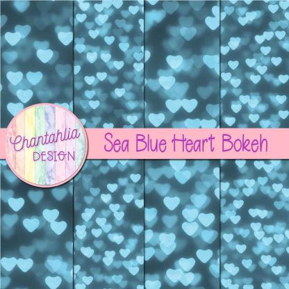 Free sea blue heart bokeh digital papers
