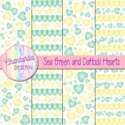Free sea green and daffodil hearts digital papers