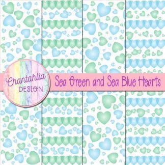 Free sea green and sea blue hearts digital papers